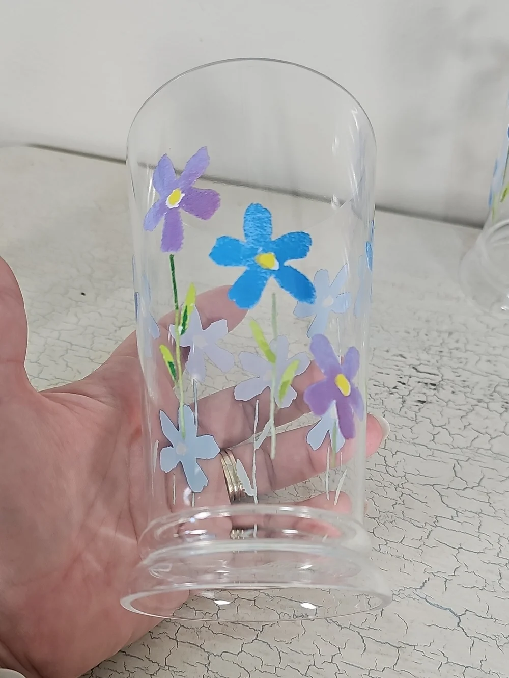 ​Set of 8 Floral Acrylic Glasses - 4 Tumblers & 4 Rocks Glasses - Blue & Purple